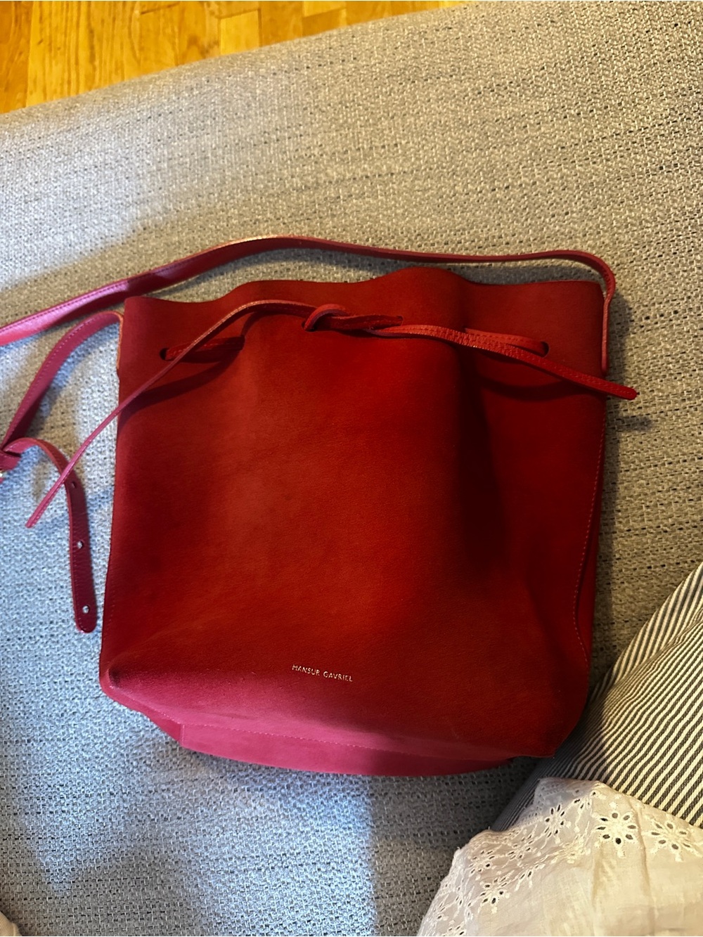 Mansur Gavriel Scarlet Red Suede Bucket Shoulder Bag